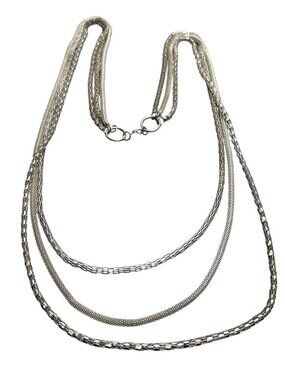 Silvertone Mesh Textured 3 Strand Necklace Lobster Clasp 35 inch 36 inch 39 inch